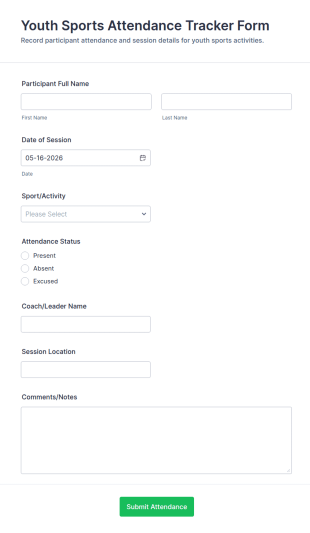 Youth Sports Attendance Tracker Form Template