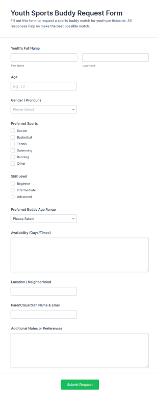 Youth Sports Buddy Request Form Template