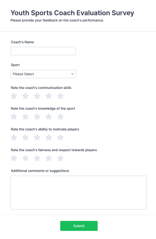 Youth Sports Coach Evaluation Survey Form Template