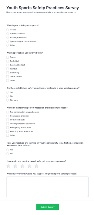 Youth Sports Safety Practices Survey Form Template