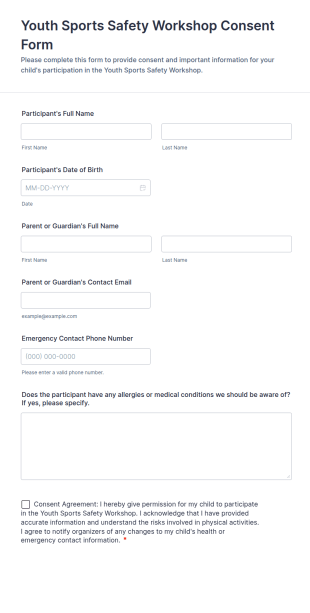 Youth Sports Safety Workshop Consent Form Template