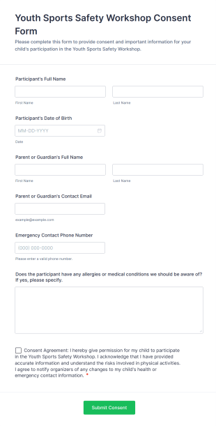 Youth Sports Safety Workshop Consent Form Template