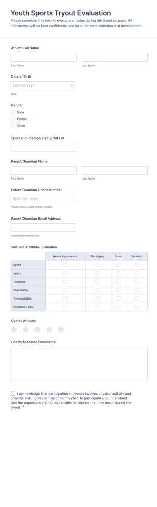 Youth Sports Tryout Evaluation Form Template