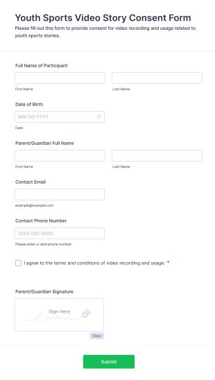 Youth Sports Video Story Consent Form Template