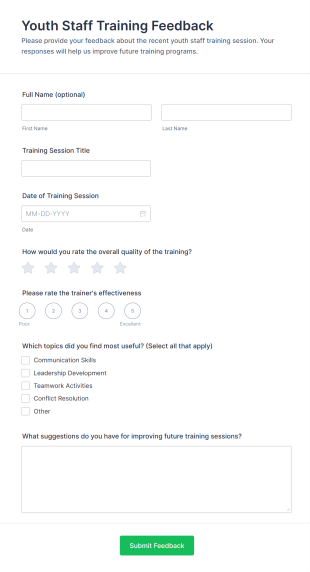 Youth Staff Training Feedback Form Template