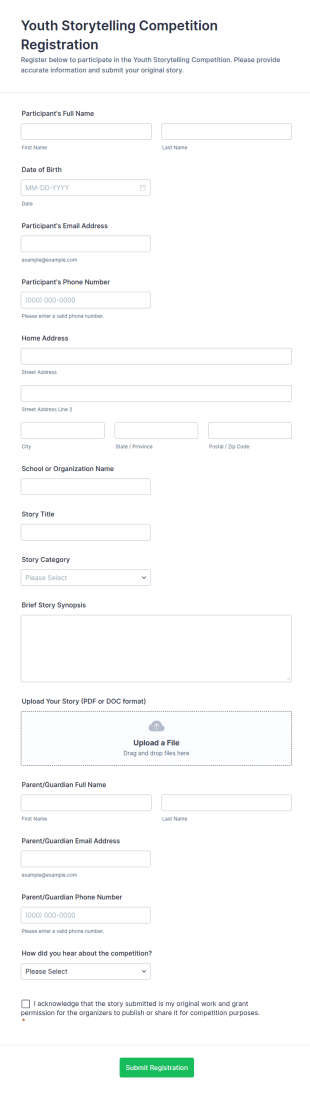 Youth Storytelling Competition Registration Form Template
