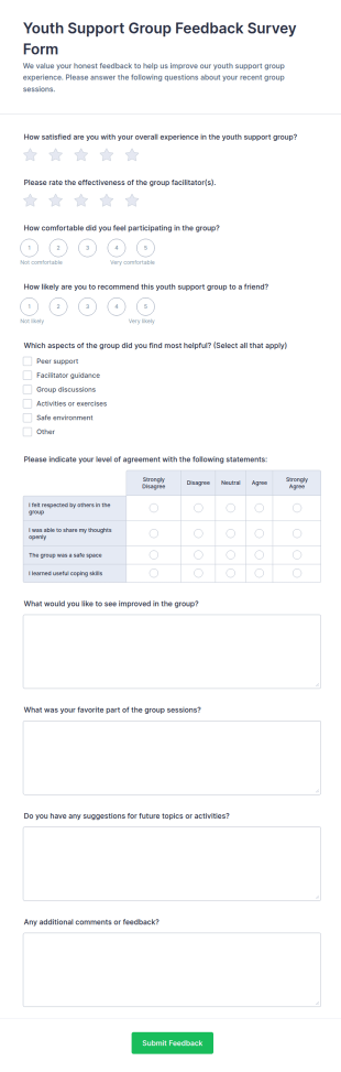 Youth Support Group Feedback Survey Form Template