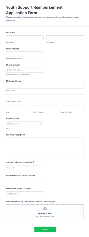 Youth Support Reimbursement Application Form Template