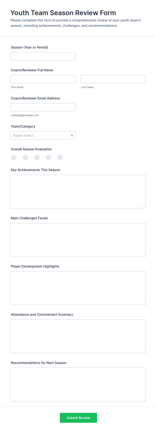 Youth Team Season Review Form Template