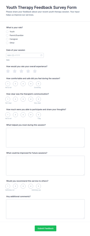 Youth Therapy Feedback Survey Form Template