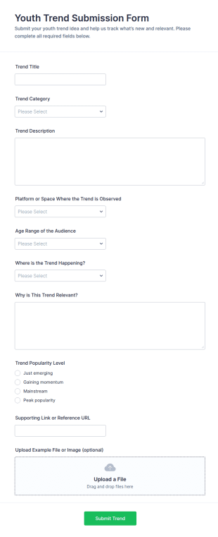 Youth Trend Submission Form Template