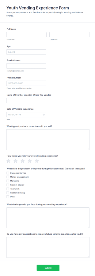 Youth Vending Experience Form Template