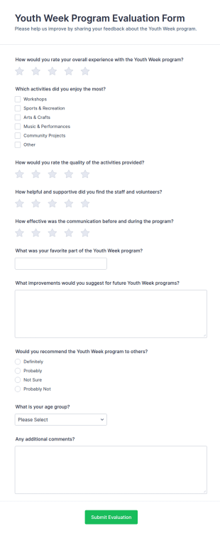 Youth Week Program Evaluation Form Template