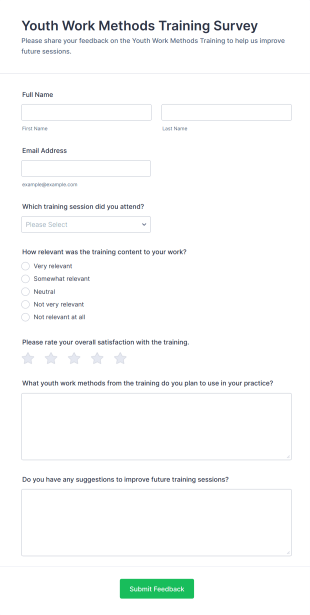 Youth Work Methods Training Survey Form Template