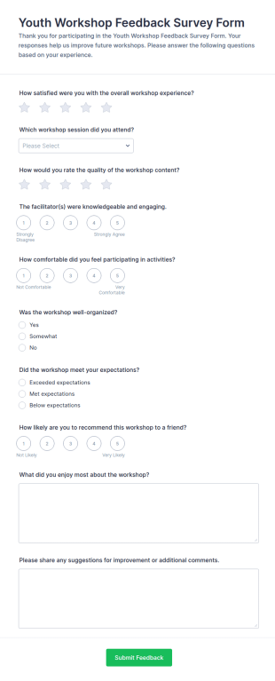 Youth Workshop Feedback Survey Form Template