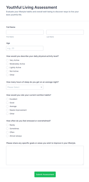 Youthful Living Assessment Form Template