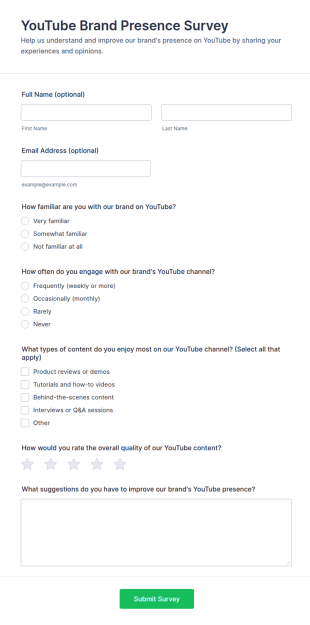 YouTube Brand Presence Survey Form Template