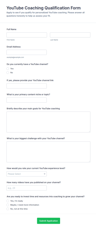 YouTube Coaching Qualification Form Template