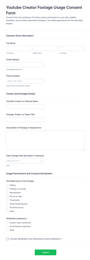 YouTube Creator Footage Usage Consent Form Template