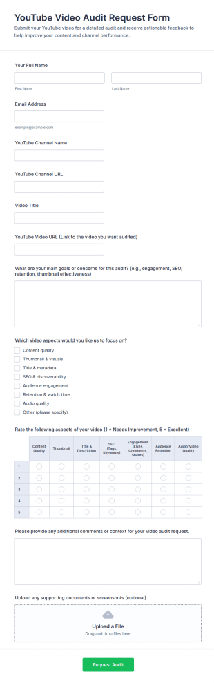 YouTube Video Audit Request Form Template