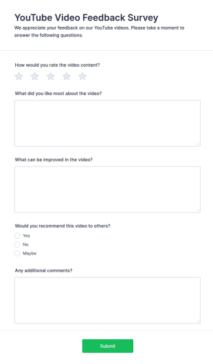 YouTube Video Feedback Survey Form Template