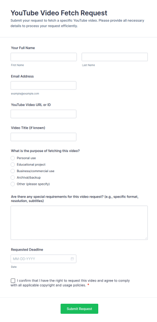 YouTube Video Fetch Request Form Template