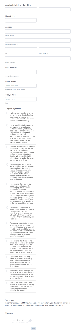 Pet Adoption Agreement Form Template