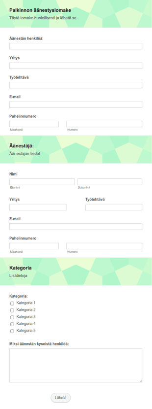 Yrityksen Palkintoäänestys Lomake