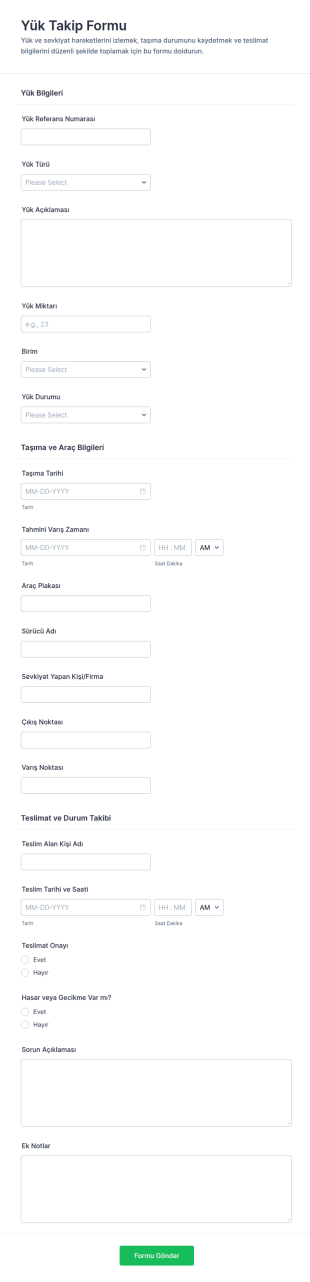 Yükleme Takip Form Şablonu