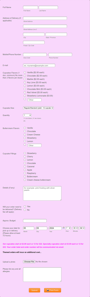 Yummlies Cupcakes Form Template