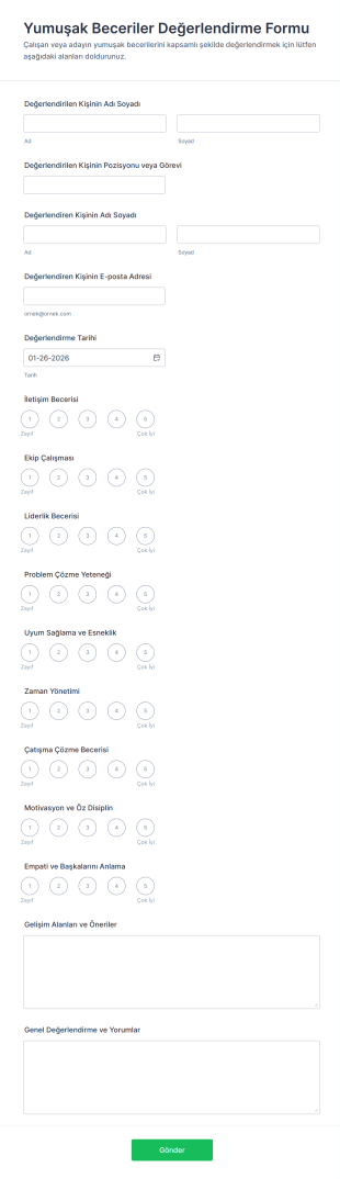 Yumuşak Beceriler Değerlendirme Form Şablonu