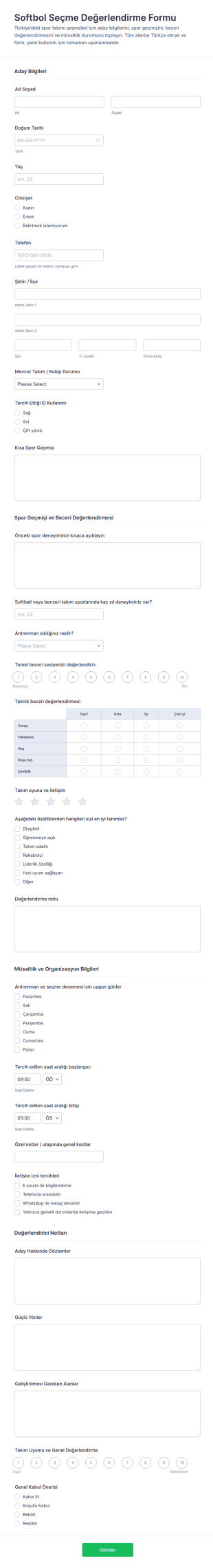 Yumuşak Top Deneme Değerlendirme Anketi Form Şablonu