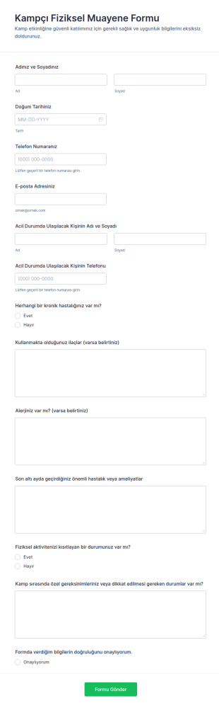 Yurt Dışı Kampçı Fiziksel Muayene Form Şablonu
