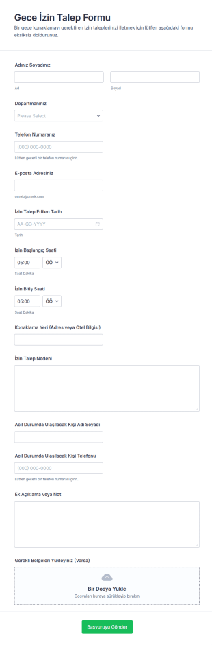 Yurt İçi İzin Talep Form Şablonu
