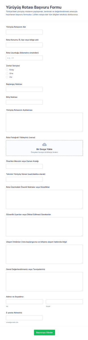 Yürüyüş Rota Teslim Form Şablonu