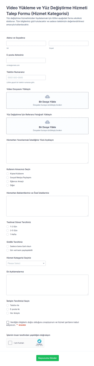 Yüz Değiştirme Ve Video Yükleme Form Şablonu