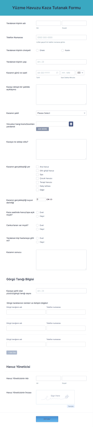 Yüzme Havuzu Kaza Tutanak Form Şablonu