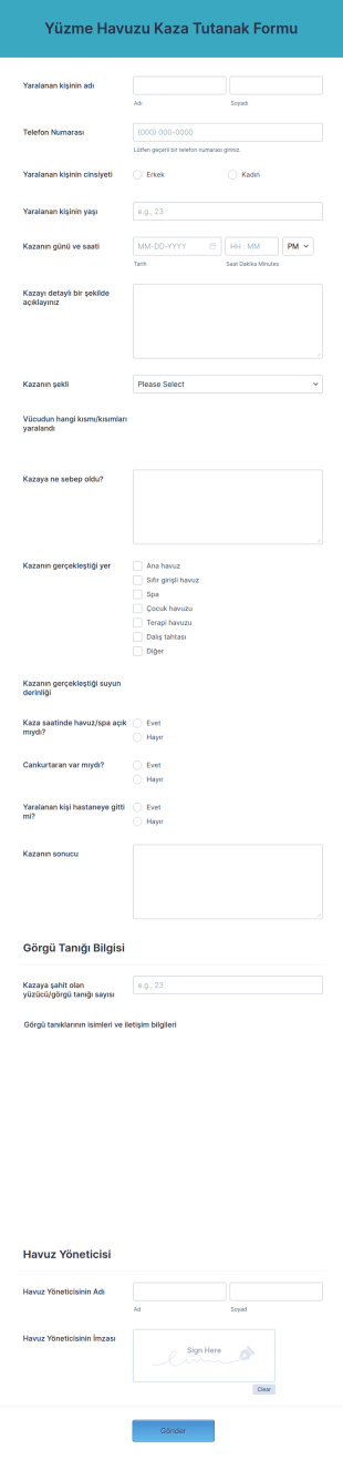 Yüzme Havuzu Kaza Tutanak Form Şablonu