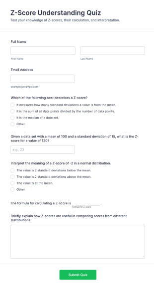 Z Score Understanding Quiz Form Template