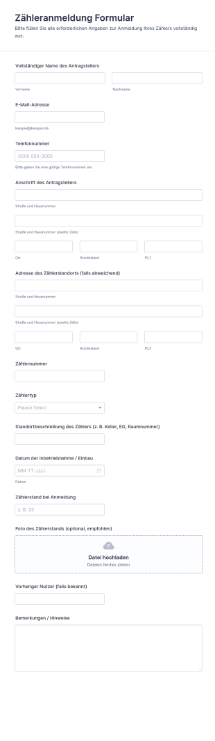 Zähleranmeldung Formular