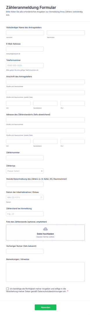 Zähleranmeldung Formular