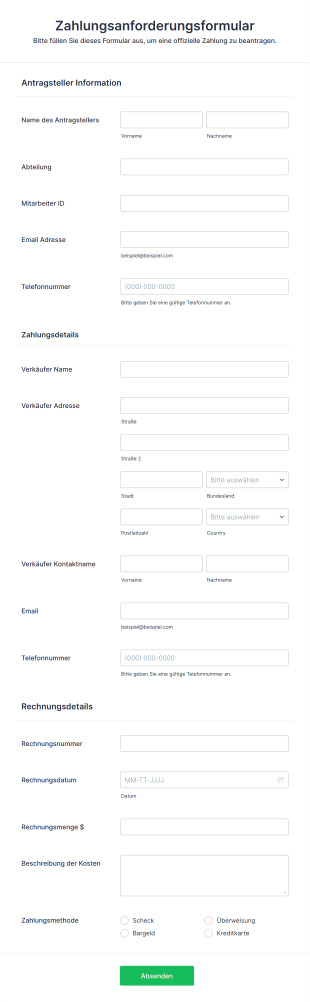 Zahlungsanforderungsformular Form Template