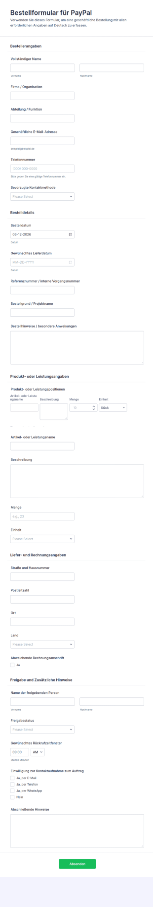 Zahlungsanfrage Formular