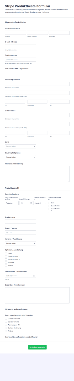 Zahlungsantragsformular Für Stripe Produkte