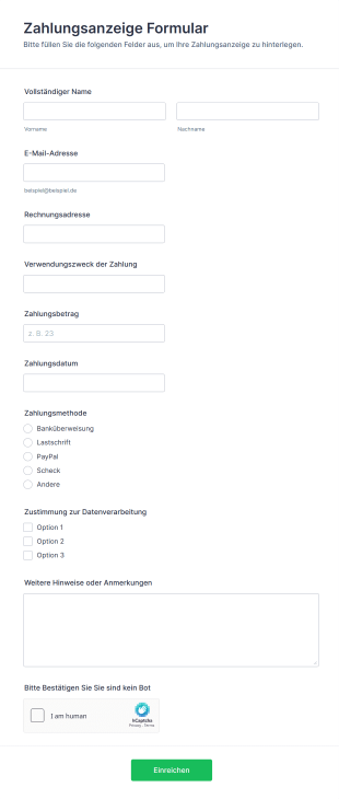 Zahlungsanzeige Formular