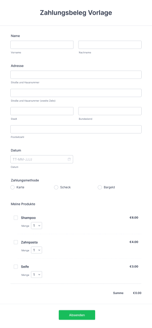 Zahlungsbeleg Vorlage Form Template