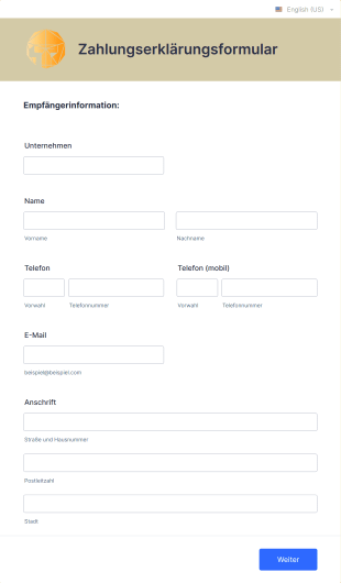 Zahlungserklärungsformular Form Template