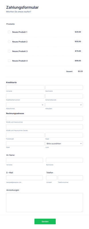 Zahlungsformular Vorlage