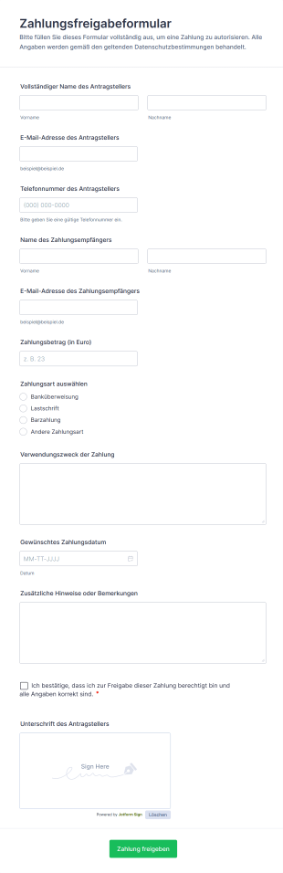 Zahlungsfreigabeformular