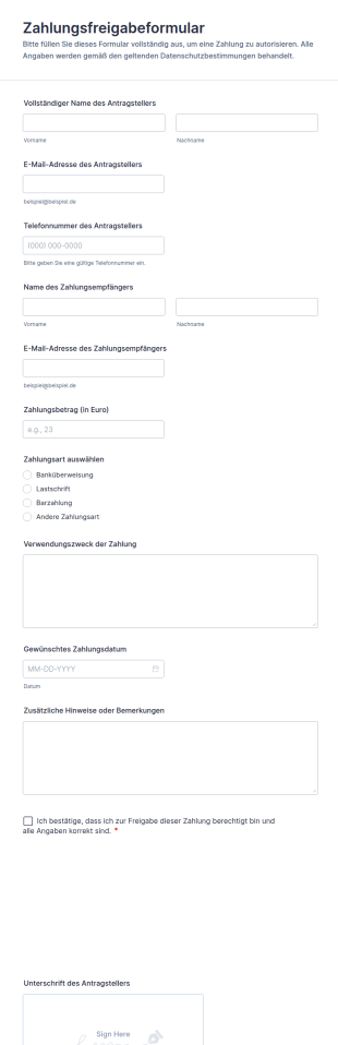 Zahlungsfreigabeformular